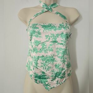 Asos Design Stretch Satin Top With Scarf Hem and Cross Halter Neck